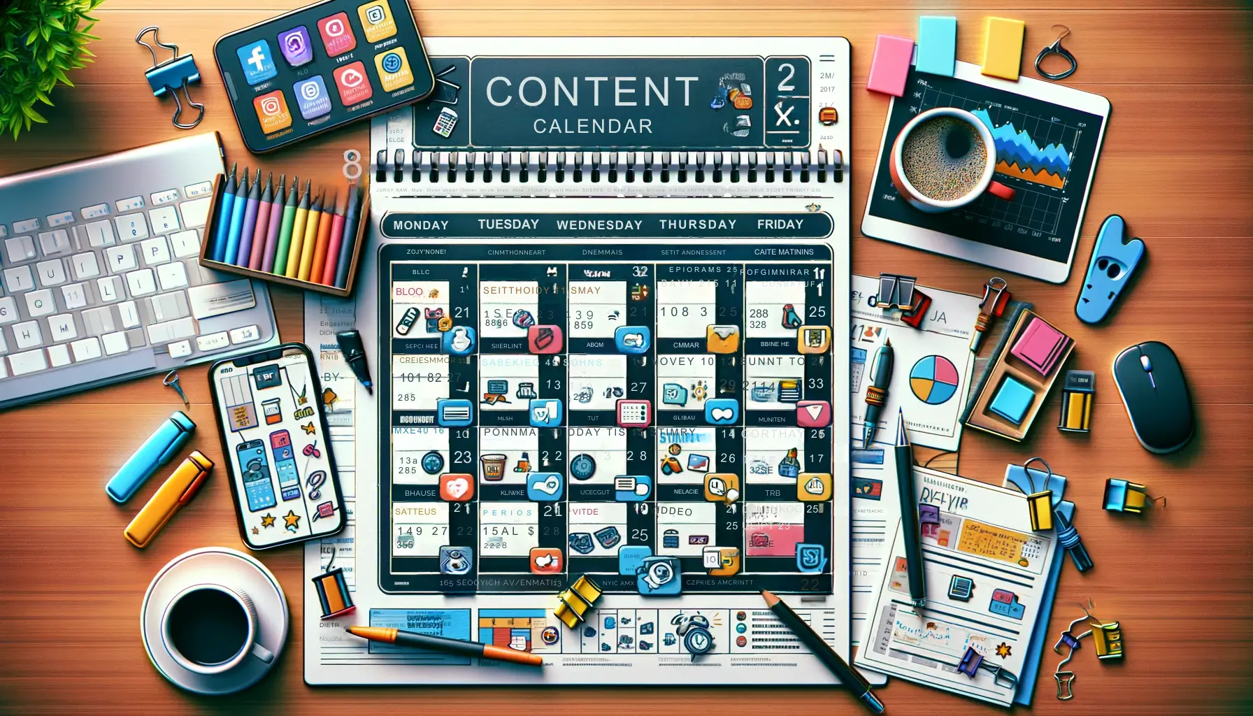 a content calendar template image on a desktop